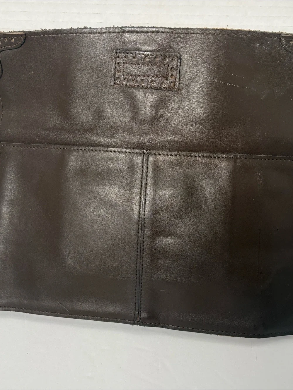 Vtg. HLC chocolate brown leather western envelope clutch